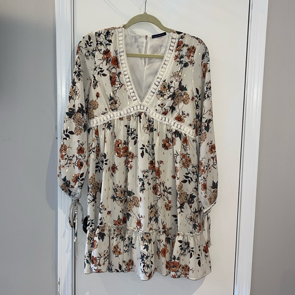 Basil and Lola Floral Print Lace Trim Dress